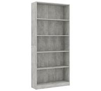 vidaXL Libreria a 5 Ripiani Scaffale Robusto Elegante Moderno Mobile Espositore Decorativo Porta Libri CD Dvd Grigio Cemento 80x24x175 cm Truciolato