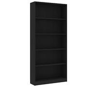 vidaXL Libreria a 5 Ripiani Scaffale Robusto Elegante Moderno Mobile Espositore Decorativo Porta Libri CD Dvd Nero 80x24x175 cm Truciolato
