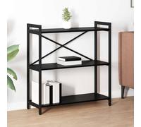 vidaXL Libreria Metallica a Vassoi Neri in Legno di Quercia di - 80 x 30 x 83 cm - Stoccaggio Versatile con Piedini Regolabili, Stile Industriale, Legno D'ingegneria, Ampie Mensole, Struttura Robust