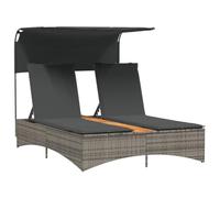 Lettino Doppio con Baldacchino e Cuscini Grigio in Polyrattan