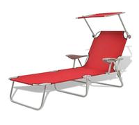 vidaXL Lettino Prendisole con Tettuccio Acciaio Rosso 58x189x27 cm Sdraio Mare