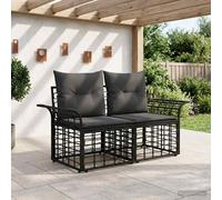 vidaXL Loveseat da esterno 2 pz 2 posto Nero e Grigio scuro polyrattan