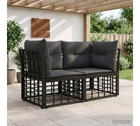 vidaXL Loveseat da esterno 2 pz 2 posto Nero e Grigio scuro polyrattan