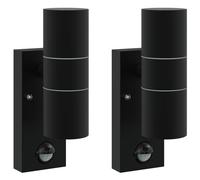 vidaXL Luci da Parete Esterne con Sensore 2 Pezzi Acciaio Inossidabile Nero IP44