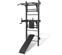 vidaXL Torre di sollevamento a parete Multifunzione Esercizi Fitness Barra di trazione Pull-up Stazione di Dip Sollevamento Addominali Palestra Nero