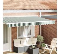 vidaXL Tenda a Braccio Verde e Bianco 380 x 20 cm Tela, Tenda moderna per giardino e terrazza, ombra resistente, protezione dal sole funzionale, stile per riunioni familiari