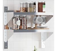 vidaXL Mensola a Muro 2 Ripiani 50x23,5x48cm Argento in Acciaio Inox, mensola sospesa, mensola sospesa a Muro, scaffale espositivo a Muro