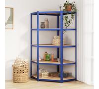 vidaXL Mensola Angolare 5 Strati Blu in Acciaio e Legno Multistrato