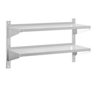 vidaXL Mensola Muro 2 Ripiani 100x40x60cm Argento Acciaio Inossidabile, mensola sospesa, mensola sospesa a muro, scaffale espositivo a muro