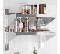 vidaXL Mensola Muro 2 Ripiani 50x30x48 cm Argento Acciaio Inossidabile