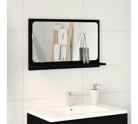 vidaXL Mensola Specchio con Lo scaffale Rovere Nero 60 x 10,5 x 37 cm, Mobile da Bagno, Specchio Rettangolare, unità a Parete Moderna, Grande vano, Esposizione Decorativa