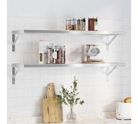 VidaXL Mensole a Muro 2 pz 100x30x3 cm Argento in Acciaio Inossidabile, mensola sospesa