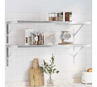 vidaXL Mensole a Muro 2 pz 100x40 cm Argento in Acciaio Inossidabile, mensola sospesa, mensola sospesa a muro, scaffale espositivo a muro