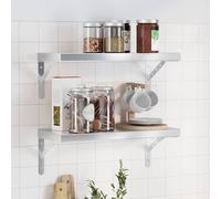 vidaXL Mensole a Muro 2 pz 50x23,5x3cm Argento in Acciaio Inossidabile, mensola sospesa, mensola sospesa a Muro, scaffale espositivo a Muro