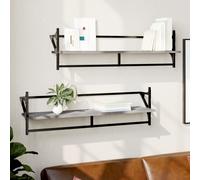 vidaXL Mensole a Parete con Aste 2pz Grigio Sonoma 100x25x30 cm