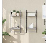 vidaXL Mensole a Parete con Aste 2pz Grigio Sonoma 30x25x65 cm