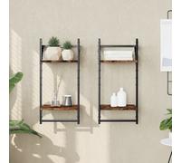 vidaXL Mensole a Parete con Aste 2pz Rovere Fumo 30x25x65 cm