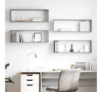 vidaXL Mensole Parete Cubo 4pz Grigio Cemento 80x15x26,5cm Multistrato