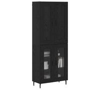 vidaXL Mobile alto 2 pz Nero Rovere Engineering Legno e Vetro, Arredamento Elegante, Highboard Rettangolare, Soluzione di Archiviazione Moderna, Credenza Funzionale, Applicazione Interna, Accento per