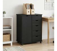 vidaXL Mobile con Ruote 63,5 x 39 x 79 cm Legno di Pino Massello Nero