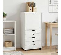 vidaXL Armadio con rotelle bianco, 53 x 39 x 103 cm, in legno di pino massiccio, organizer per studio, contenitore rettangolare minimalista, mobile con ante, soluzioni per stanze multifunzionali