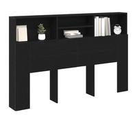 vidaXL Mobile con testiera in Rovere Nero, Moderno, in Legno massello, con scaffali integrati. Dimensioni: 160 x 19 x 103,5 cm. Una Soluzione Elegante per la Tua Camera da Letto.