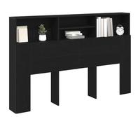 vidaXL Mobile con testiera in Rovere Nero, Moderno, in Legno massello, con scaffali integrati. Dimensioni: 160 x 19 x 103,5 cm. Una Soluzione Elegante per la Tua Camera da Letto.