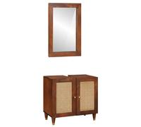 vidaXL Mobile da Bagno 2 pcs Nero e Oro Legno di mango massello, Mobile Bagno Moderno, Cassettiera Rettangolare, Sopra Muro, Set Compatto, Organizzatore Multiuso per Interni