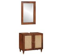 vidaXL Mobile da Bagno 2 pcs Nero e Oro Legno di mango massello, Mobile Bagno Moderno, Cassettiera Rettangolare, Sopra Muro, Set Compatto, Organizzatore Multiuso per Interni