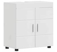 vidaXL Mobile da bagno bianco lucido in legno di ingegneria 60 x 34 x 63 cm. Spazioso, solo per interni, richiede montaggio. Perfetto per riporre prodotti da toeletta e asciugamani in spazi piccoli.