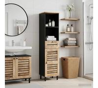 vidaXL Mobile da Bagno con cassetto Marrone e Nero 38 x 33,5 x 160 cm, Soluzioni di stoccaggio per il bagno, armadietto in legno compatto, design elegante per la tua casa