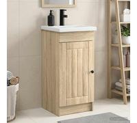 vidaXL Mobile da bagno con lavabo Rovere Sonoma 42 x 40 x 84,5 cm, Set di mobili da bagno moderni, unità di stoccaggio elegante, mobile completo, con anta e ripiano