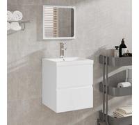 vidaXL Mobile da Bagno con Specchio Bianco in Legno Multistrato