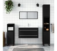vidaXL Mobile da Bagno con Specchio Nero in Legno Multistrato