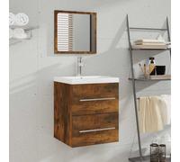 vidaXL Mobile da Bagno con Specchio Rovere Fumo 41x38,5x48 cm