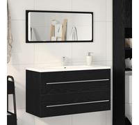 vidaXL Mobile da Bagno con Specchio Rovere Nero 90x45x1,5 cm Legno Ingegnerizzato