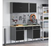 vidaXL Set di banchi da lavoro da 8 pezzi in acciaio nero