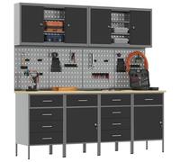 vidaXL Mobile da lavoro 10 pcs Nero Legno ingegnerizzato e acciaio, Armadio da lavoro, organizer resistente per attrezzi, sistema multi-storage e organizzazione artigianale