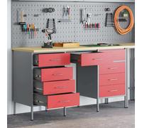 vidaXL Armadio industriale grigio grigio con 4 cassetti in acciaio, materiale in legno regolabile in altezza, per garage, officina, cassetto, organizer per oggetti fai da te