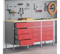 Mobile da lavoro 3 pz Rosso e Grigio 150 x 55 x 85 cm