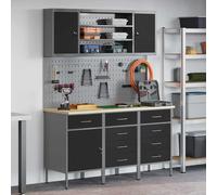 vidaXL Mobile da lavoro 7 pcs Nero Legno ingegnerizzato e acciaio