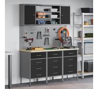 vidaXL Mobile da lavoro 7 pcs Nero Legno ingegnerizzato e acciaio