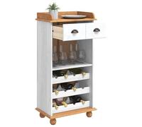 vidaXL Mobile per Vino ASKIM Bianco con Top al Miele 57 x 37 x 114 cm, Armadio da Cucina Tradizionale, portabottiglie in Legno massello, Organizer per Bevande e Bar a casa