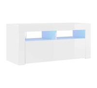 vidaXL Mobile porta TV con luci LED, Bianco Lucido, 90x35x40 cm, Legno ingegnerizzato, Supporto per TV fino a 40", Mobile basso con ripiani, Consolle moderna per soggiorno