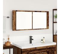 VidaXL Mobile Specchio LED Rustico con Illuminazione Integrata, Finitura Legno Vecchio Marrone, 2 Porte, Design Rettangolare per Bagno, Spazioso per Cosmetici