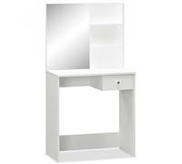 vidaXL Mobile Toeletta Tavolo Trucco con Specchio Cassetto e Mensole Elegante Moderno Robusto in Truciolato e Vetro 75x40x141cm Bianco Opaco