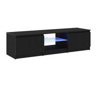vidaXL Mobile TV in legno massello di rovere nero, 140 x 40 x 35,5 cm, luci LED, contenitore per soggiorno