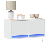 vidaXL Mobile TV a Parete con Luci LED Bianco 80x31x35 cm, Mobile TV sospeso a Parete, unità TV sospesa, unità TV montata a Parete, Mobile TV sospeso