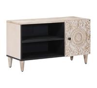 vidaXL Mobile TV Bianco 80 x 31,5 x 46 cm Legno di mango massello, Mobile TV alla moda, arredo contemporaneo per il soggiorno, console rettangolare, soluzione salvaspazio, design lineare