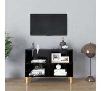 vidaXL Mobile TV con Gambe in Legno Massello Nero 69,5x30x50 cm